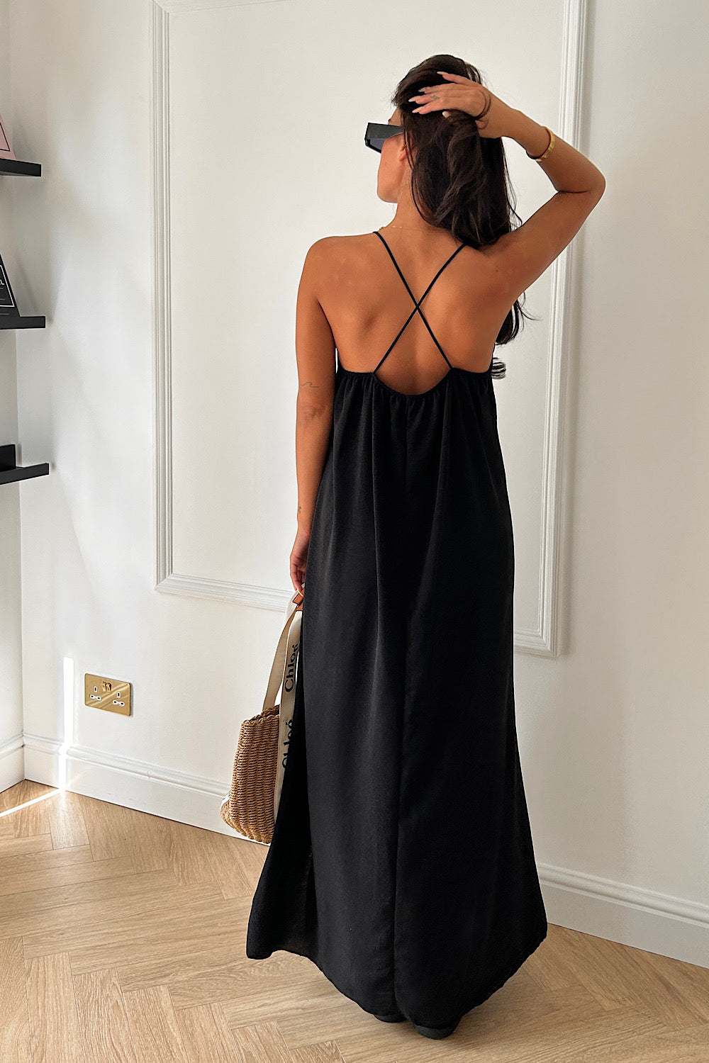 Zante Black Cross Back Maxi Dress