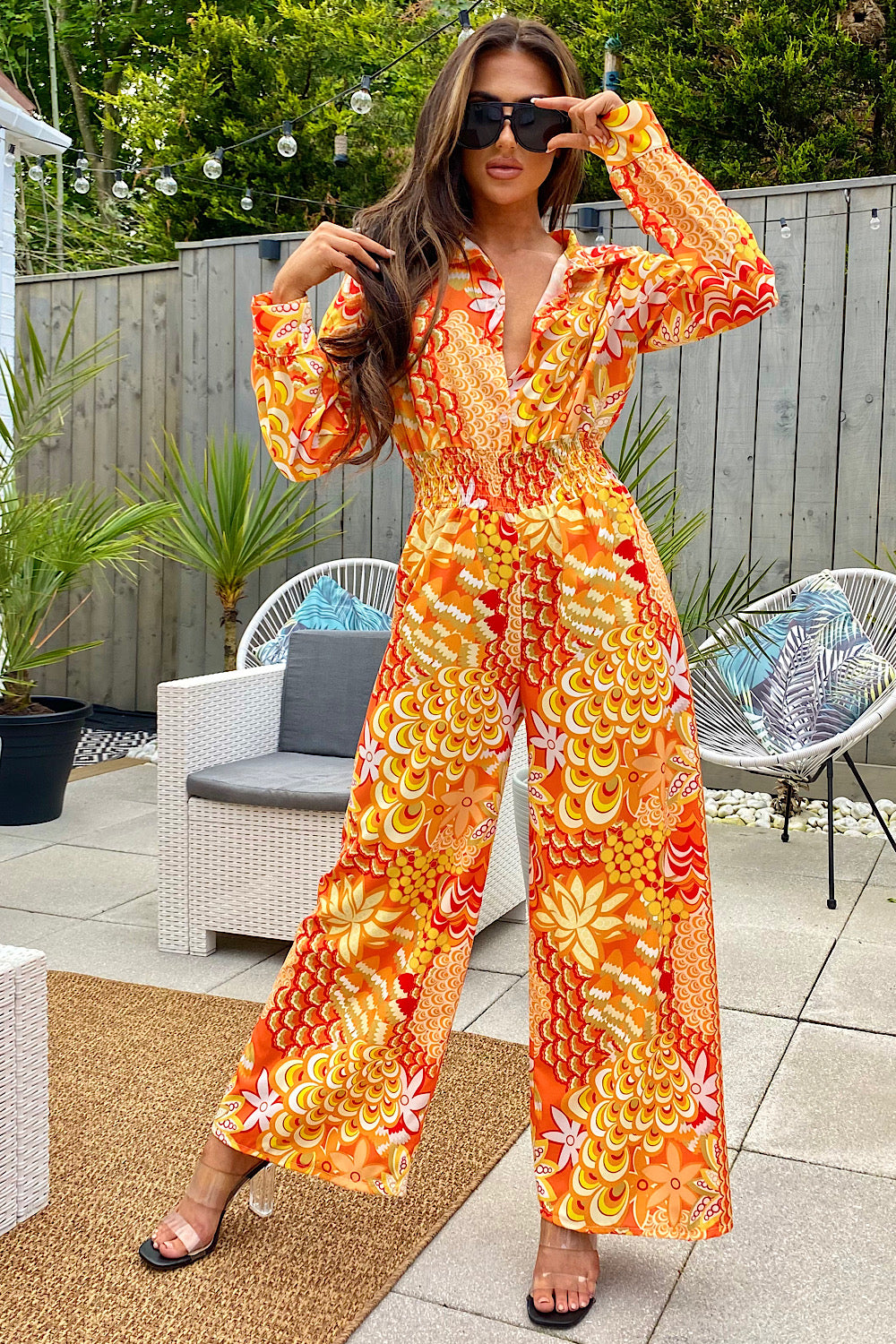 Tulum Orange Scarf Print Jumpsuit