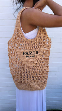 Paris Milano Beige Crochet Straw Tote Bag