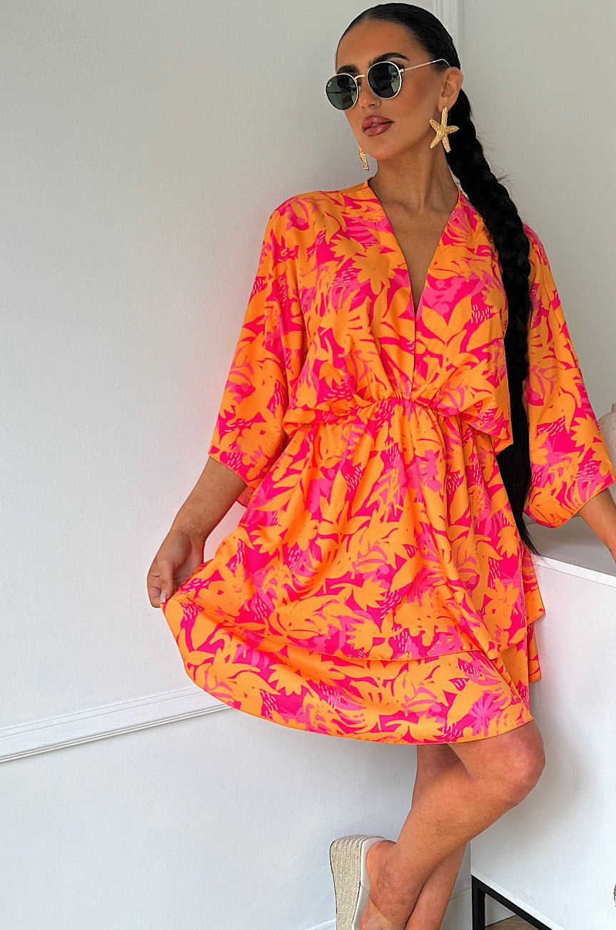 Ella Orange & Pink Tropical Dress