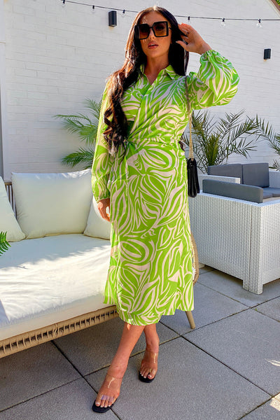 Green Zebra Print Wrap Maxi Dress