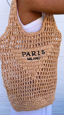 Paris Milano Beige Crochet Straw Tote Bag