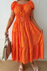 Sian Orange Polka Dot Button Maxi Dress