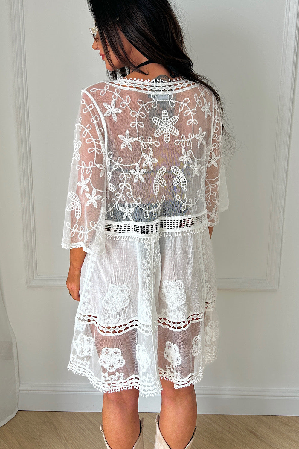 Jane White Floral Lace Kaftan