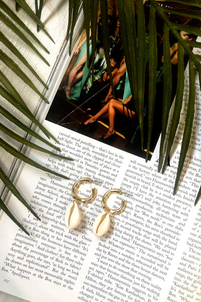 Bamboo Gold Hoop Shell Earrings