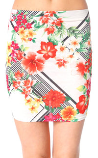 Davina White Floral Bodycon Mini Skirt