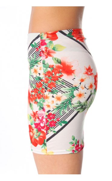 Davina White Floral Bodycon Mini Skirt