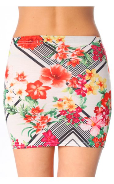 Davina White Floral Bodycon Mini Skirt