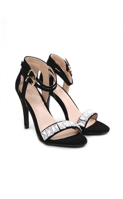 Alcen Suede High Heeled Jewelled Sandals In Black