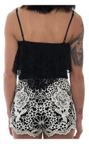 Black Daisy Print Lace Shorts