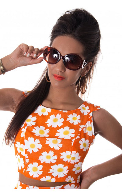 Orange Daisy Chiffon Crop Top