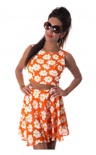 Orange Daisy Chiffon Crop Top