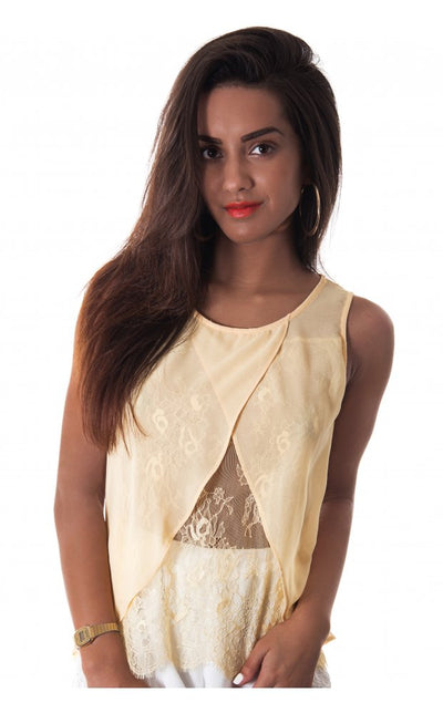 Yellow Sugar Lace Trim Vest Top