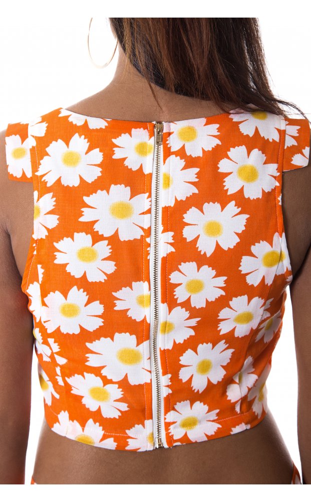 Orange Daisy Chiffon Crop Top