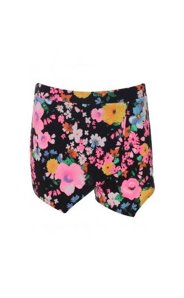 Neon Floral Print Skort In Black