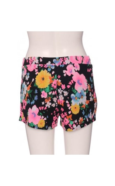 Neon Floral Print Skort In Black