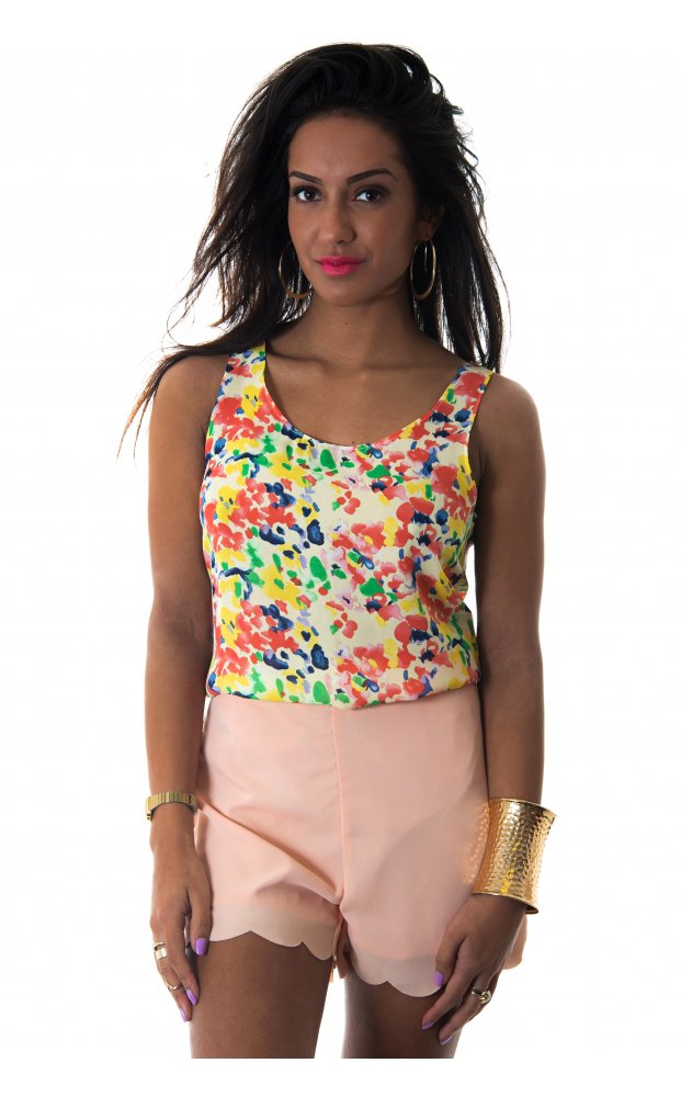 Oversized Orange Floral Vest Top