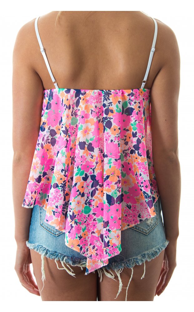 Pink Chiffon Floral Frill Top