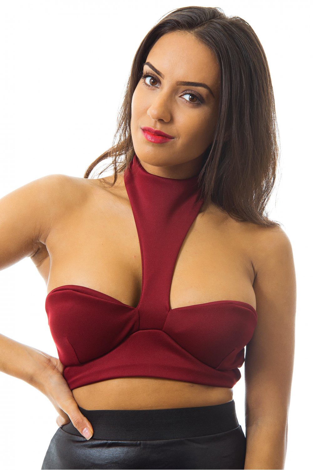 Riana Burgundy Halterneck Bralet Top