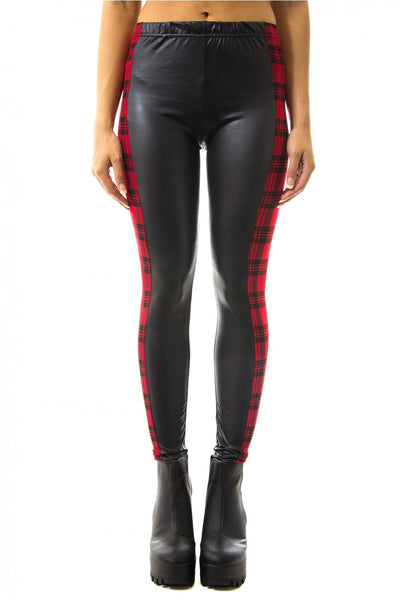 Wet Look Red Tartan Leggings