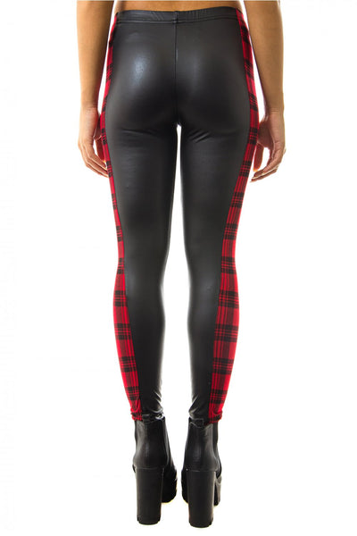 Wet Look Red Tartan Leggings