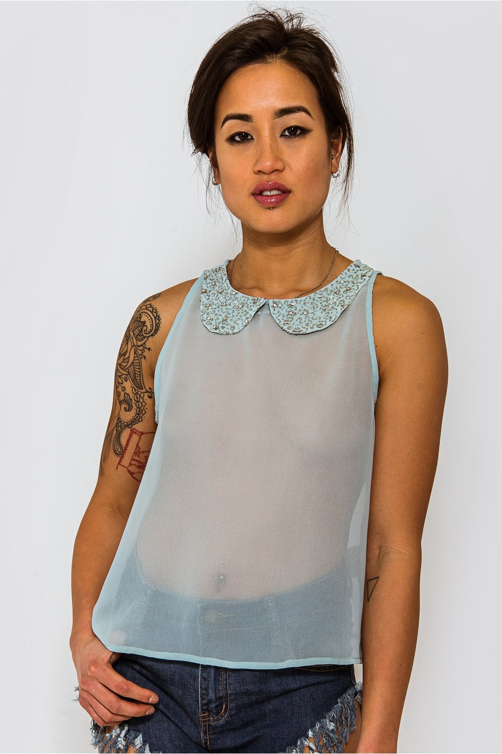 Lucy Blue Sequined Collar Blouse