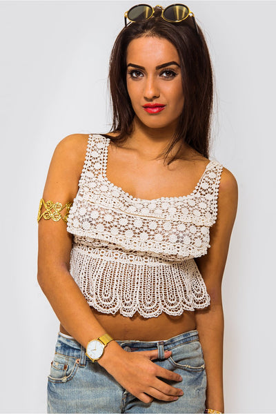 Tikki Beige Crochet Bralet Top