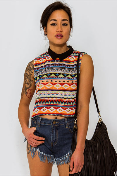 Venice Aztec Print Sleeveless Tank Top In Orange