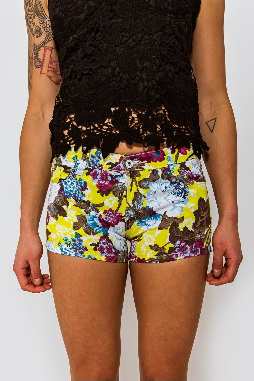 Yellow Floral Denim Shorts