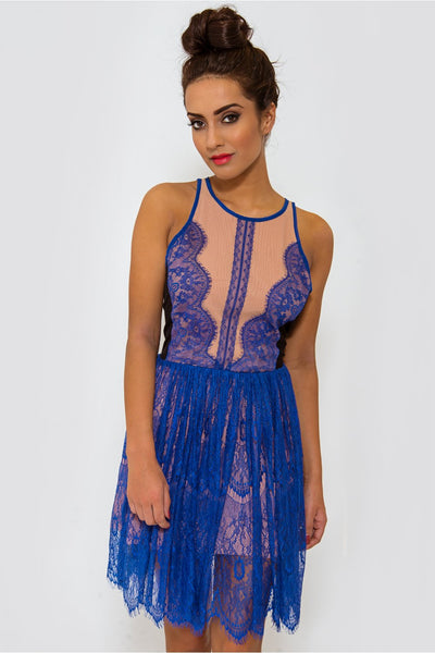 LUXE Blue Lace Sleeveless Dress