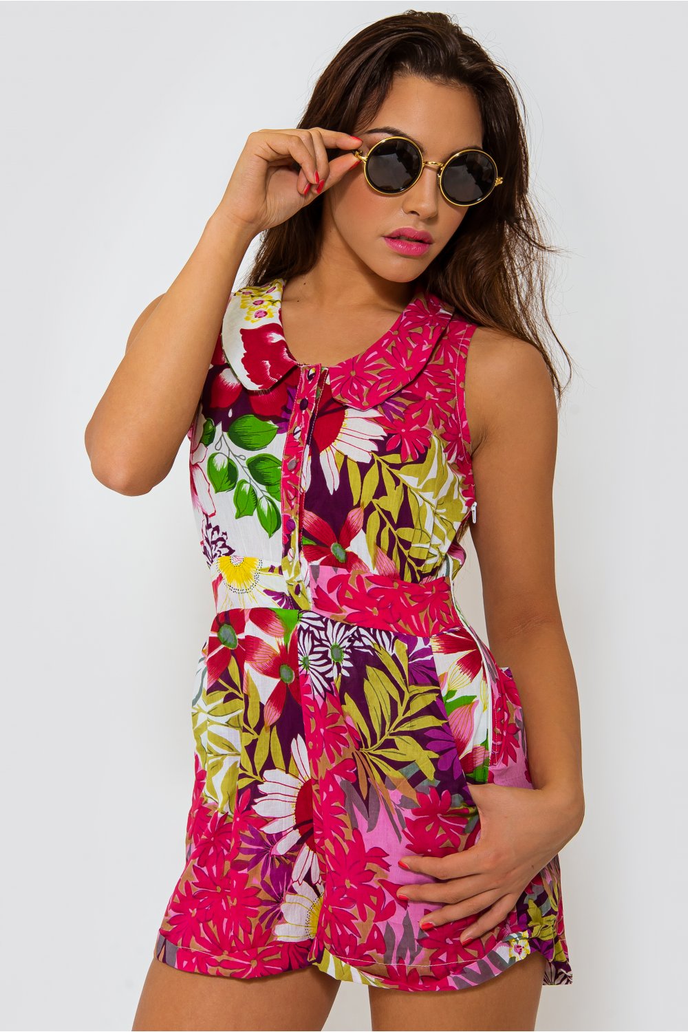 Zante Pink Tropical Floral Playsuit