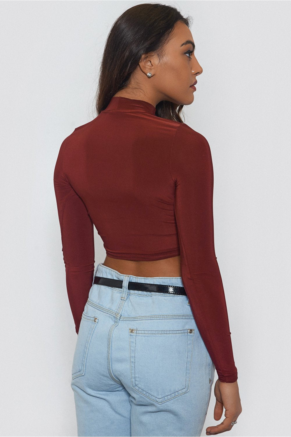 Burgundy High Neck Crop Top