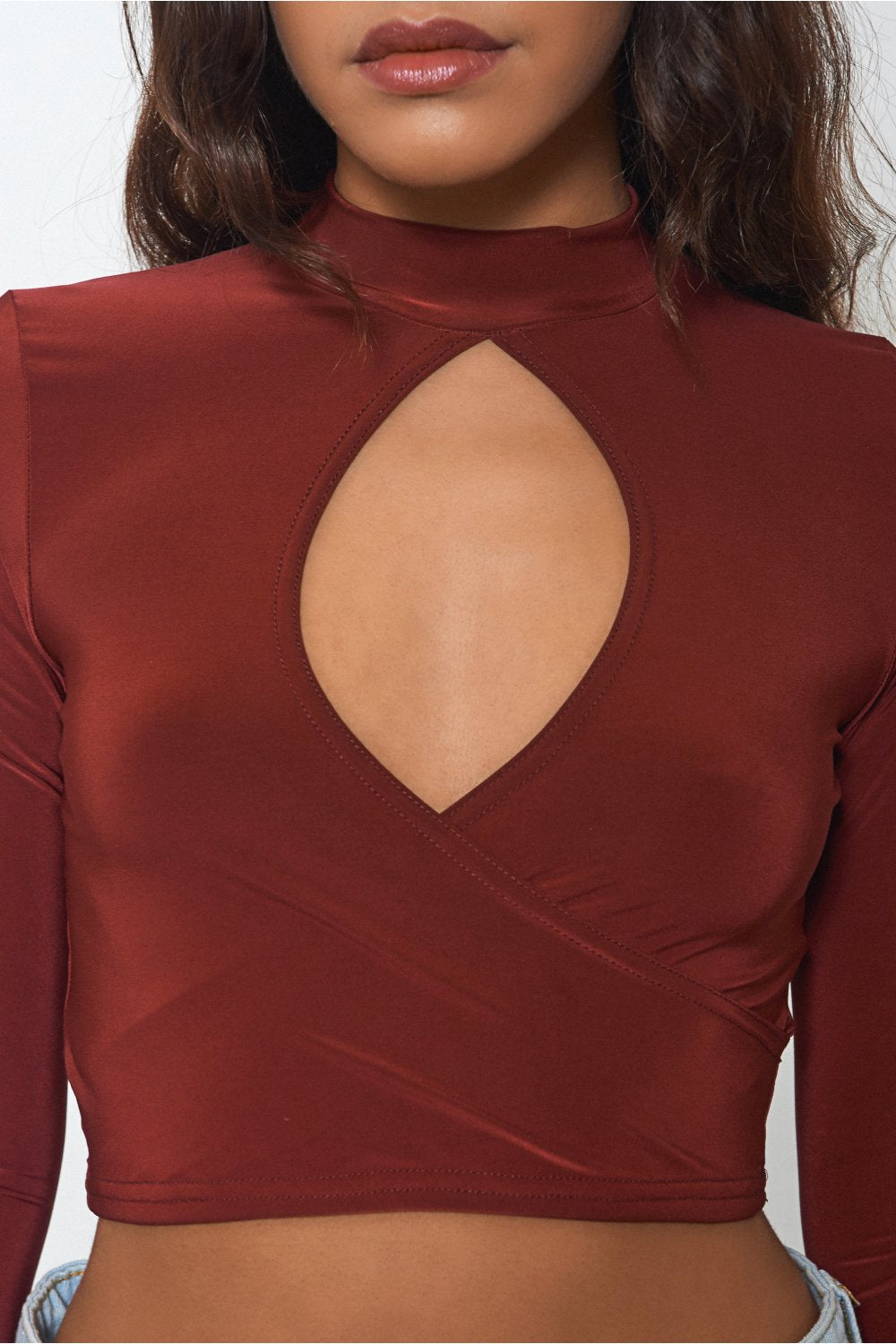 Burgundy High Neck Crop Top