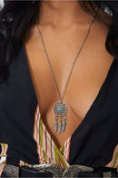 Silver Feather Dream Catcher Necklace