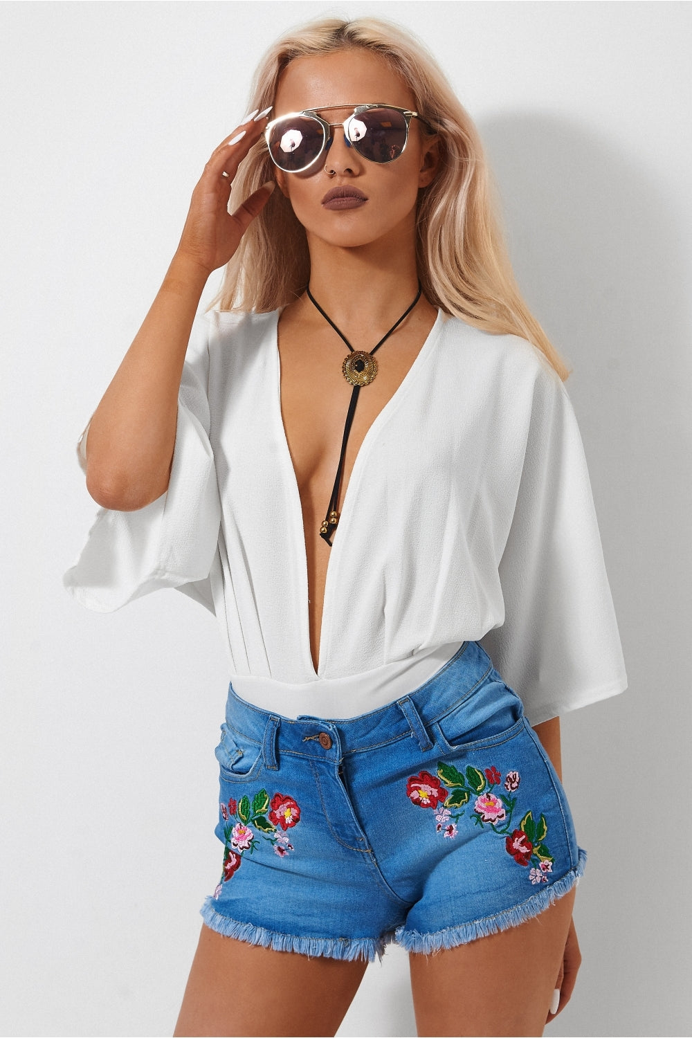 Mimi Embroidered Blue Denim Shorts