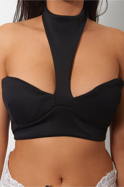 Riana Black Halterneck Bralet Top