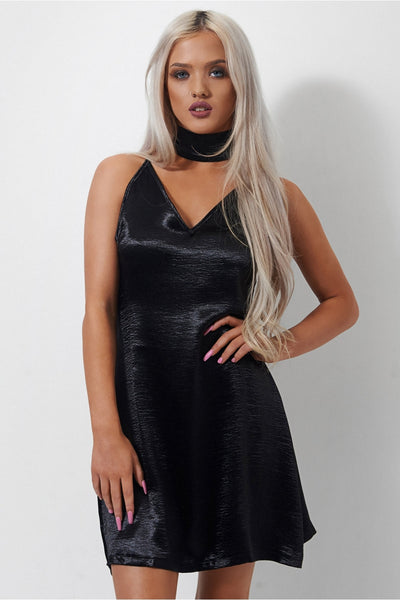 Kendall Black Satin Choker Dress