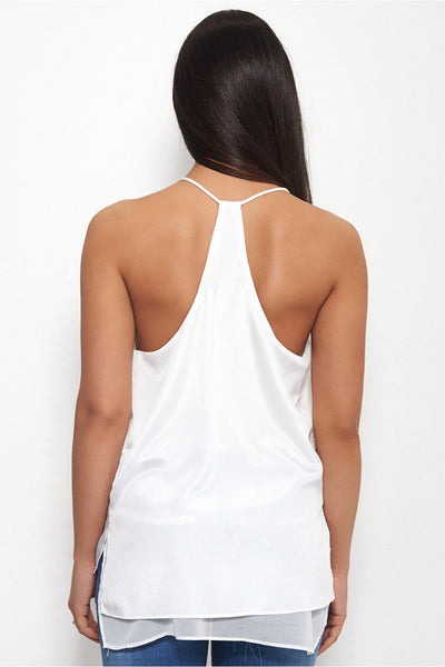 White Oversized Racer Back Chiffon Vest Top