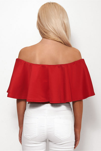 Faye Red Bardot Frill Top