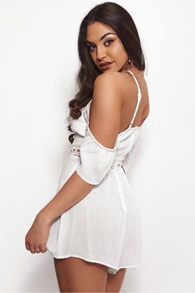 Savana Cold Shoulder White Playsuit