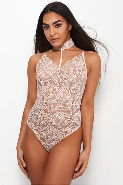 Elisha Nude Choker Lace Bodysuit