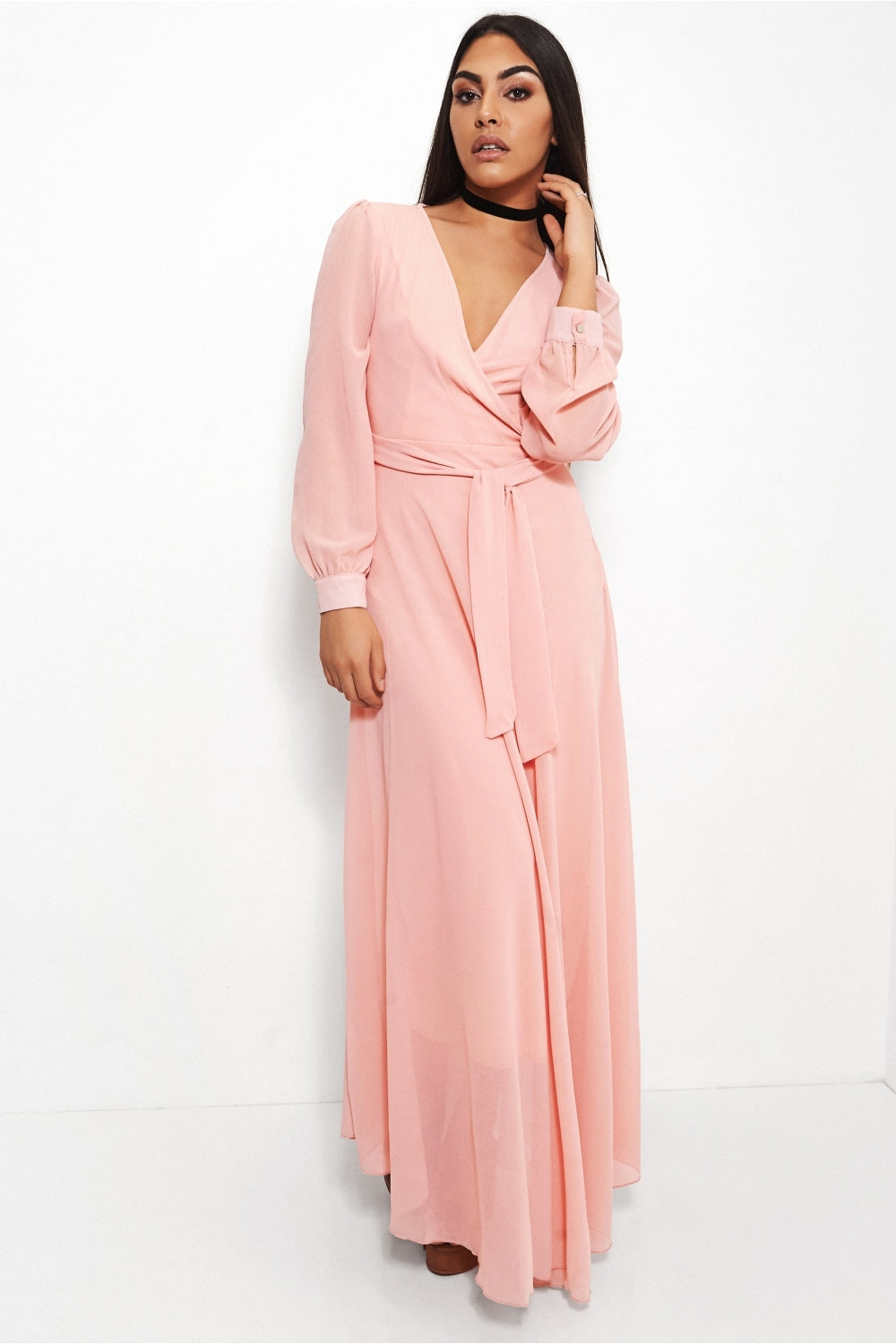 Bella Pink Chiffon Maxi Dress