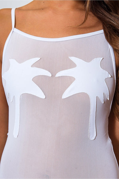 White Palm Tree Mesh Bodysuit