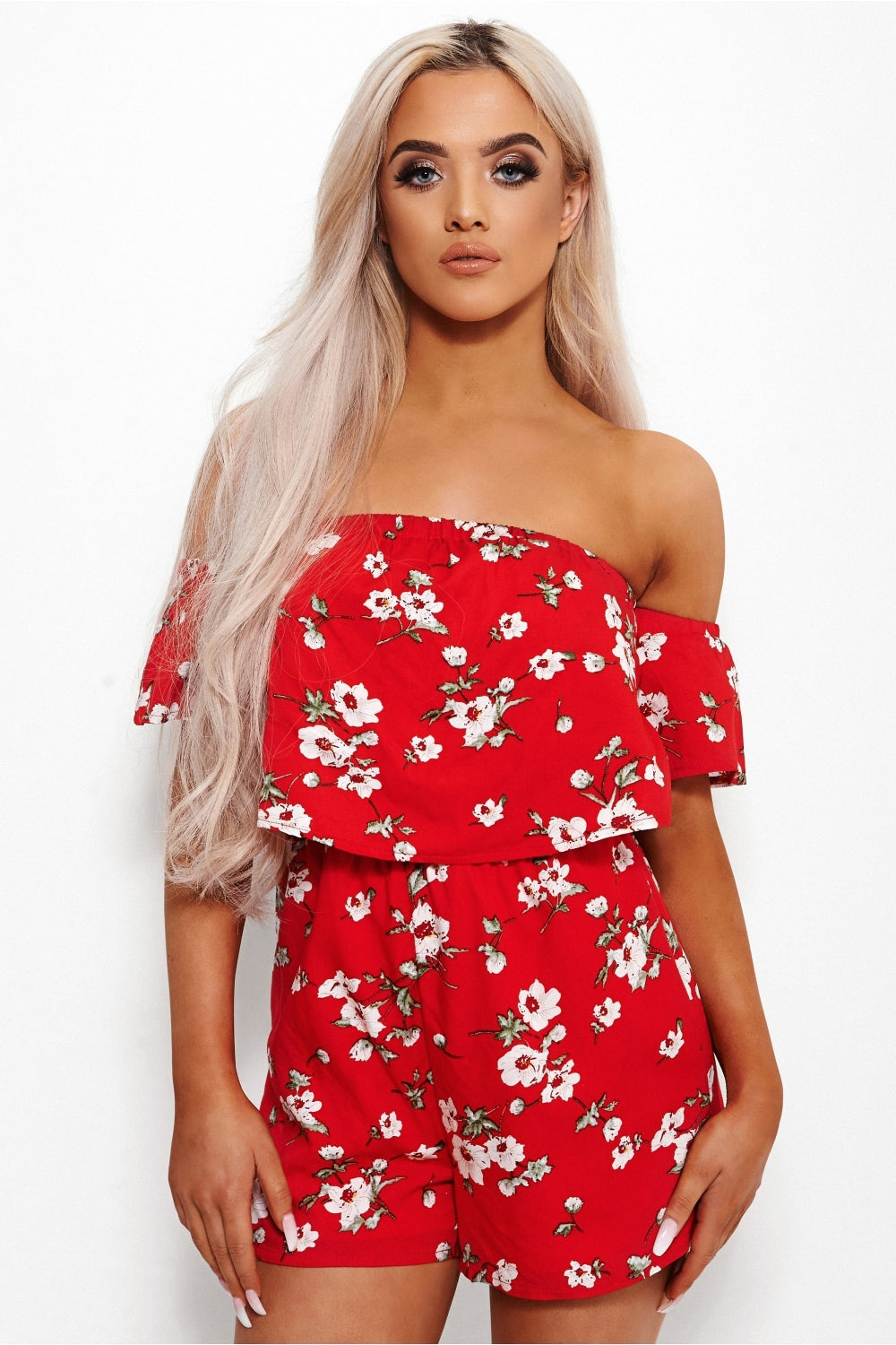 Motel Red Floral Bardot Playsuit