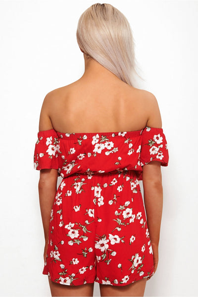 Motel Red Floral Bardot Playsuit