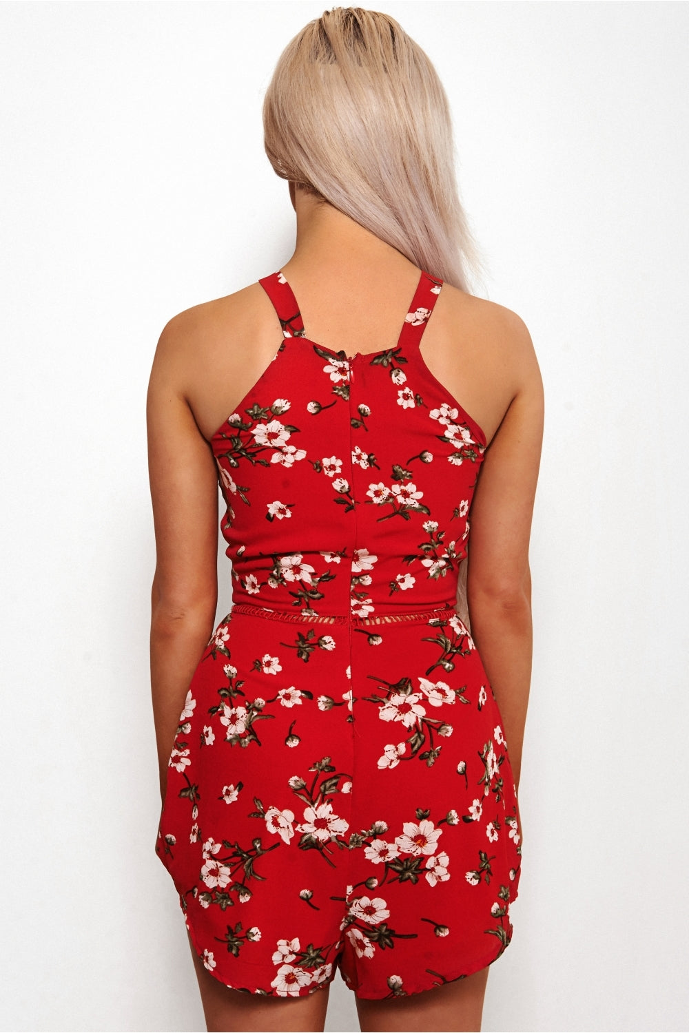 Nesa Red Floral Playsuit