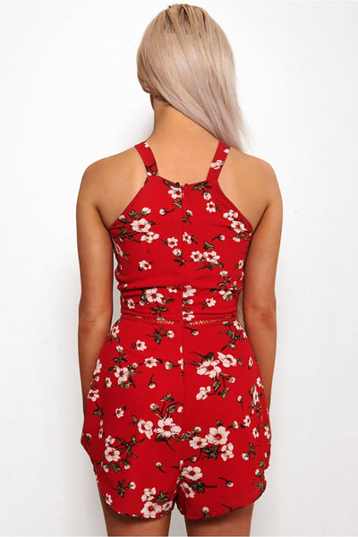 Nesa Red Floral Playsuit