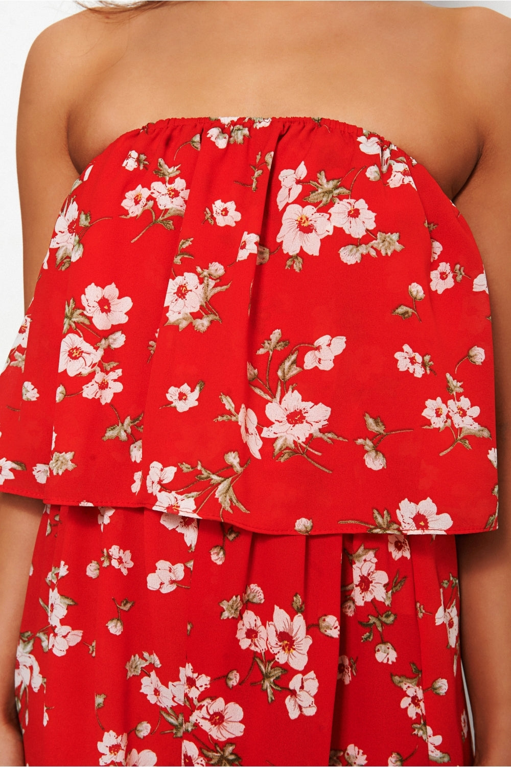 Mina Red Bandeau Floral Playsuit