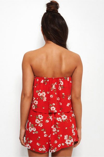 Mina Red Bandeau Floral Playsuit