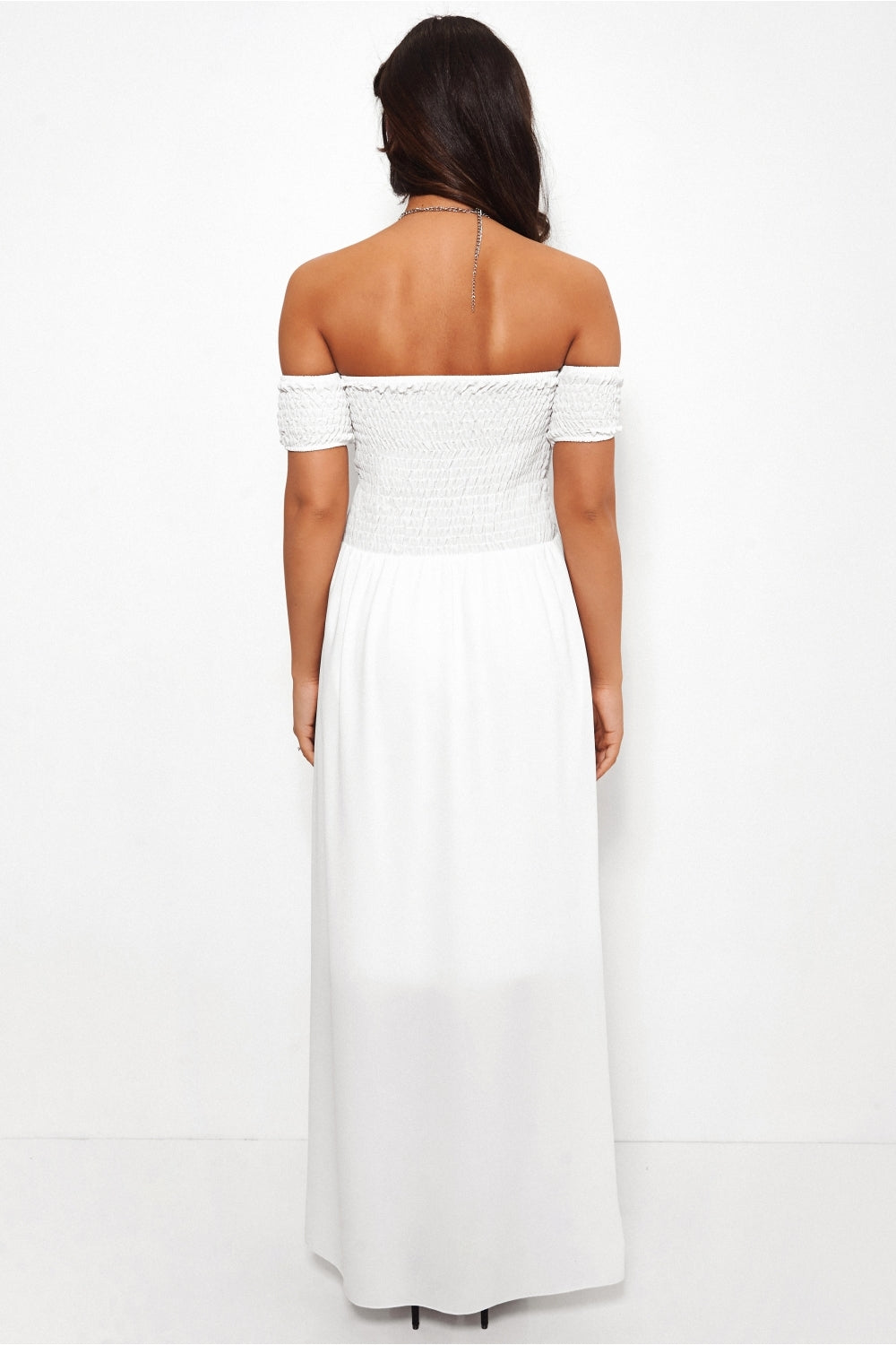 Sissi White Front Split Bardot Dress